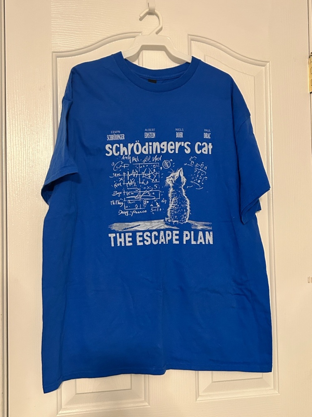 Schrödinger’s Cat “Escape Plan” Graphic Tee – Blue, XL, Excellent Condition